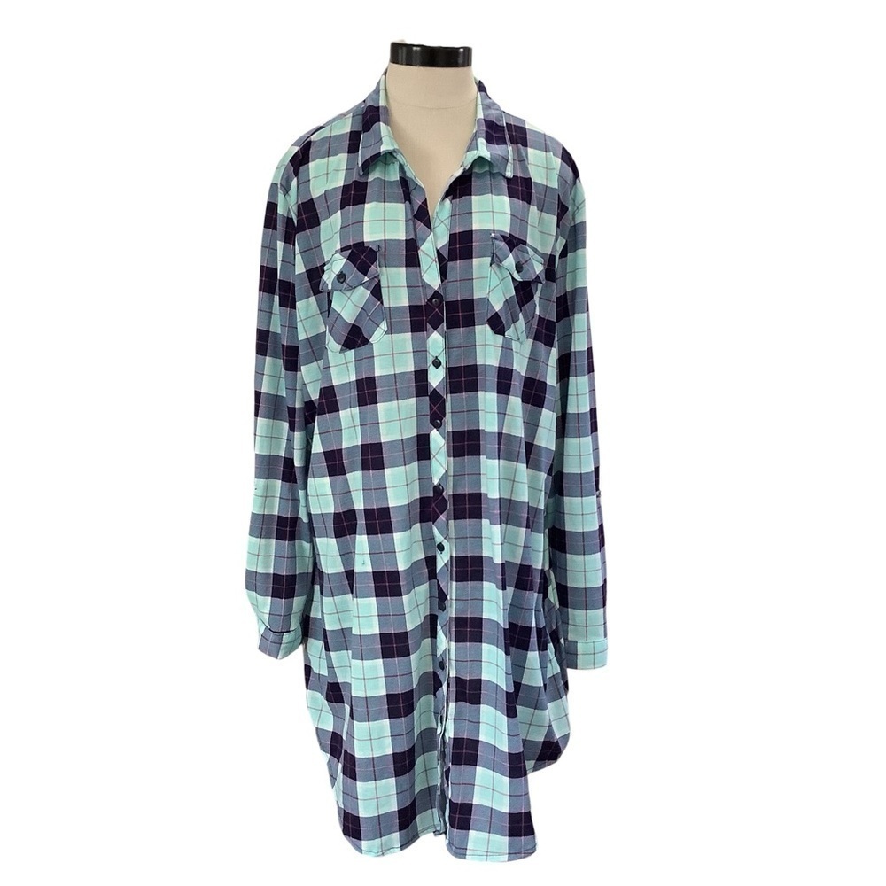 WHITE‎ MARK Plaid Button Down Roll Tab Sleeve Shirt Dress 2XL